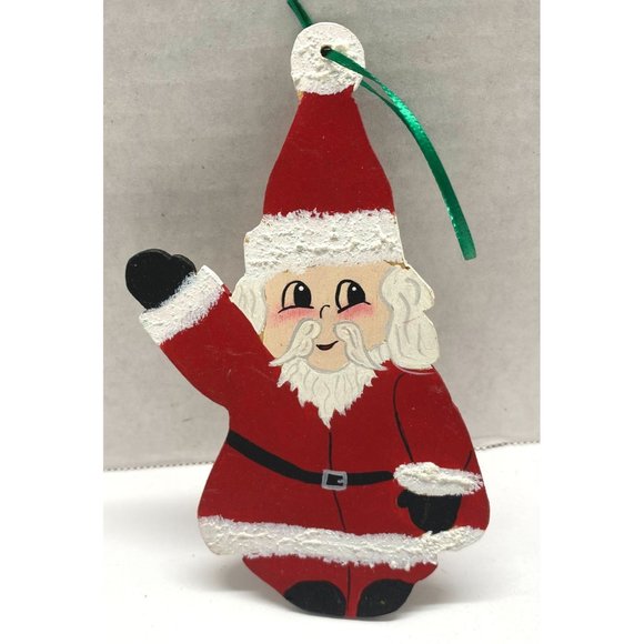 Santa Claus Wooden Christmas Tree Ornament Hand Painted 5.5" Tall - Picture 7 of 8